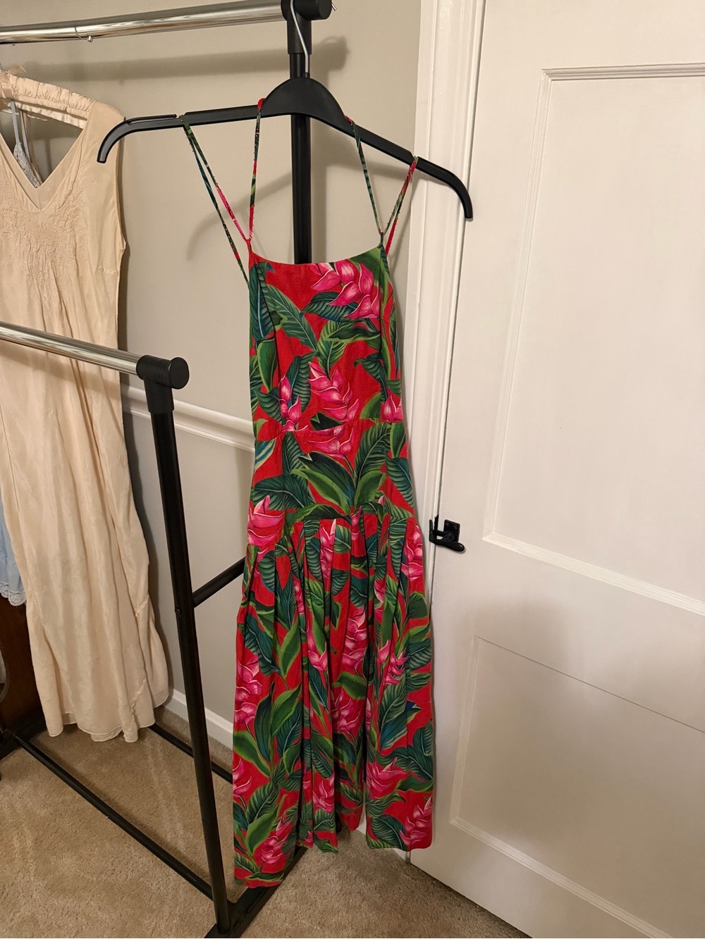 FARM Rio Red & Green Tropical Slip Dress